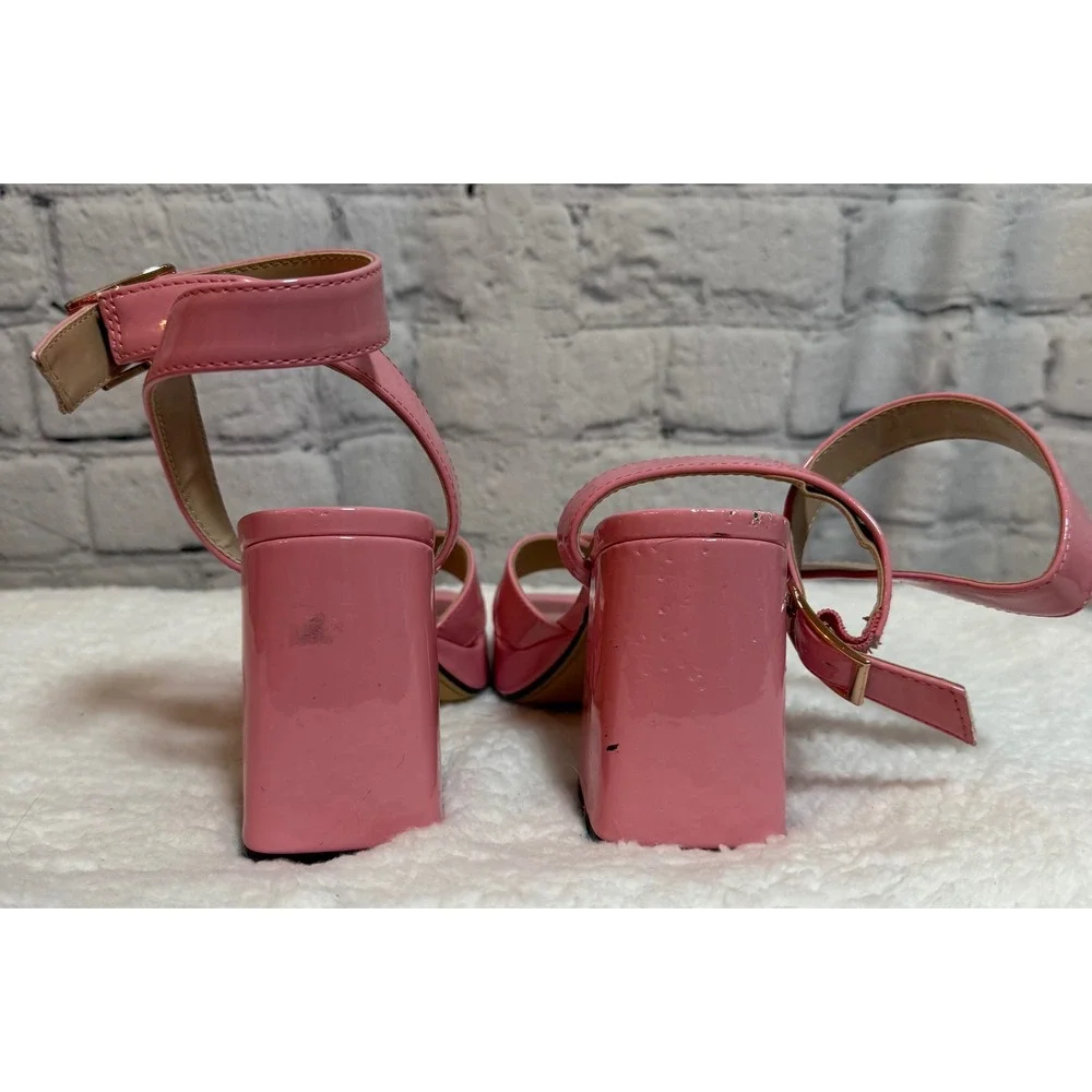 Indigo rd. Coriee Pink Patent Platform Block Heel Sandals Square Toe Womens 6.5M